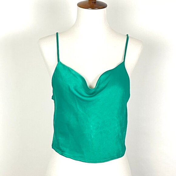 Zara Tops - ZARA Green Cowl Neck Camisole Satin Look Draped Tank Top Size S